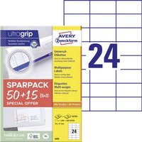 Avery-Zweckform 6605 70 x 37mm Papier Weiß 1560 St. Permanent haftend Universal-Etiketten Laser 65 von Avery-Zweckform