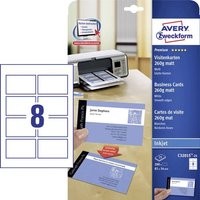 Avery-Zweckform C32015-25 Bedruckbare Visitenkarten, glatte Kanten 85 x 54mm Weiß 200 St. Papierfor von Avery-Zweckform