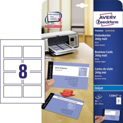 C32015-10 Visitenkarten 85 x 54 mm, 80 Karten/10 Bogen von Avery Zweckform