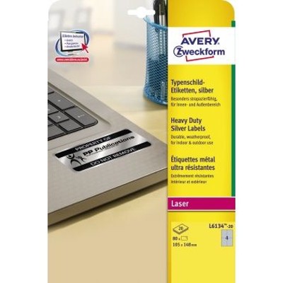 L6134-20 Etikett 105 x 148mm silber 80er-Pack von Avery Zweckform