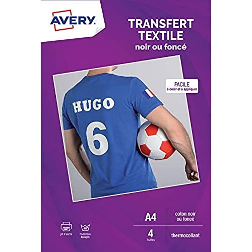AVERY - 8 personalisierbare Transfers für schwarze oder dunkle Textilien – Format A4 – Tintenstrahldruck von Avery