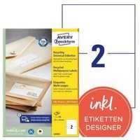 Avery - Universaletikett Recycling 210 x 148 mm (b x h) nicht wieder ablösbar 100 % Altpapier naturweiß 200 Etik./Pack. von Avery