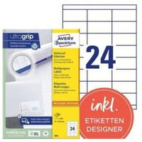 Avery - Universaletikett ultragrip 70 x 33,8 mm (b x h) nicht wieder ablösbar Papier weiß 2.400 Etik./Pack. von Avery