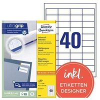 Universaletikett ultragrip 48,5 x 25,4 mm (B x H) nicht wieder ablösbar Papier weiß 4.000 Etik./Pack. von Avery