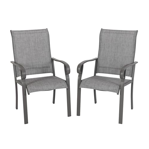 Avestar 2er-Set Gartenstühle aus Textilene-Gewebe und pulverbeschichtetem Eisen, wetterfeste Bistro-/Essstühle, für Terrasse, Garten und Balkon, Hellgrau von Avestar