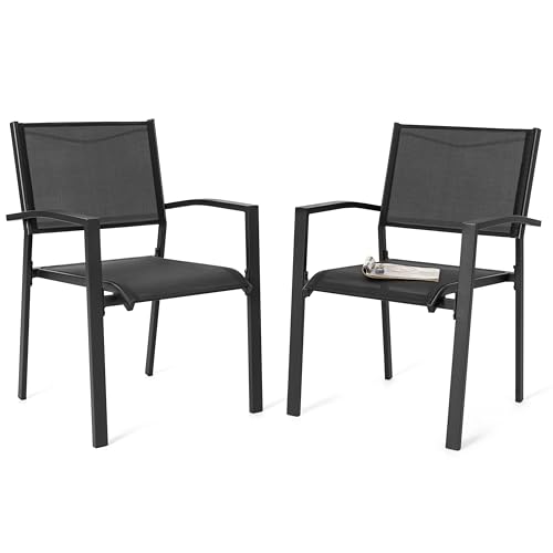 Avestar atmungsaktive Textilene-Stühle für den Außenbereich, 2er-Set, stapelbare Esszimmerstühle, mit pulverbeschichtetem Eisenrahmen, ideal für Garten, Hinterhof und Terrasse, Schwarz Avestar atmungsaktive Textilene-Stühle für den Außenbereich, 2er-Set, stapelbare Esszimmerstühle, mit pulverbeschichtetem Eisenrahmen, ideal für Garten, Hinterhof und Terrasse, Schwarz von Avestar