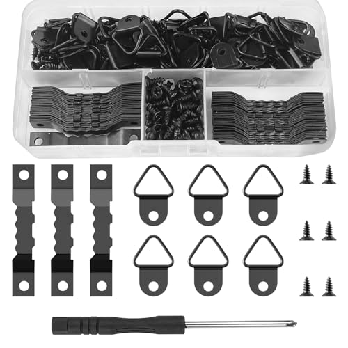 Avesteir 251 Stück Bilderhaken Schwarz, Bildaufhänger Set mit Schraubendreher und Fachbox, Aufhänger Sets für Bilder mit Schrauben, Bilderrahmen Zackenaufhänger für Haus Büro Wand Befestigung Malerei von Avesteir