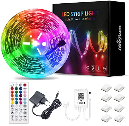 AveyLum LED Streifen 15M LED Lichtband Nicht Wasserdicht IP20 5050 SMD RGB APP LED Lichtleiste mit 44 Tasten Fernbedienung Empfänger und 12V Netzteil für Zuhause Gruppe Festival Dekoration von AveyLum