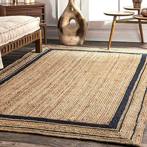 AVG Teppich Jute mit schwarzer Linie Rechteck Handarbeit geflochten Home Dekorativer Look Teppich (90 x 180 cm (3x6 Feet)) von Avgari Creation