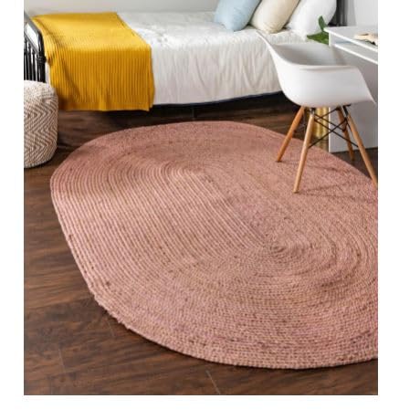 Avgari Creation Ovaler Teppich, natürlicher Jute, handgeflochtener Teppich für Wohnzimmer, Innen- und Außenbereich, Heimdekoration, Teppich, rosa Farbstoff von Avgari Creation