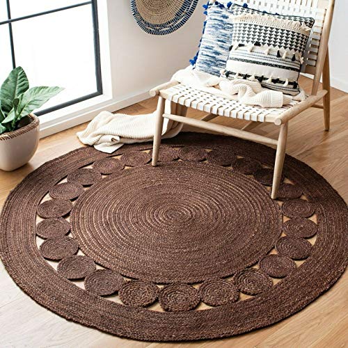 Avgari Creation Teppich Jute Natürliches Kreis Design Rund Handarbeit Geflochtener Bereich Teppich Wohnzimmer Indoor Outdoor Küche Teppich (120x120 cm (4x4 Quadratfuß), Braun) von Avgari Creation