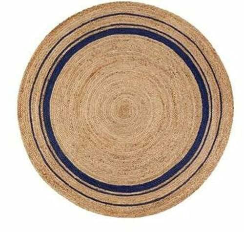 Avgari Creation Teppich Natur Jute Rund Handgefertigter Geflochtener Reversibler Heim Deko Teppich (360 x 360 cm (12x12 Feet), Beige+Blue) von Avgari Creation
