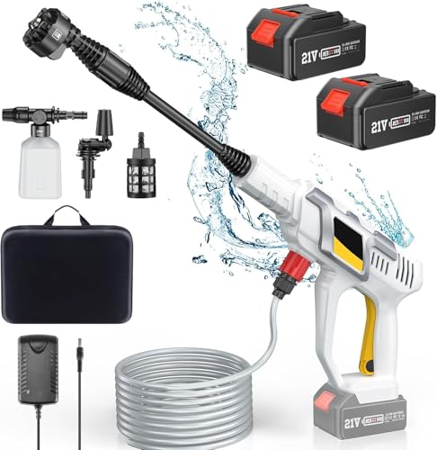 Akku-Hochdruckreiniger mit 4000mAh+4000mAh Akku, 970 PSI Hochdruckpistole mit 6-in-1 Düse, Universal-Düse, Schaumpistole, 2 Druckstufen / 5M Schlauch Wasserfilter / 2 Batterien Akku-Hochdruckreiniger mit 4000mAh+4000mAh Akku, 970 PSI Hochdruckpistole mit 6-in-1 Düse, Universal-Düse, Schaumpistole, 2 Druckstufen / 5M Schlauch Wasserfilter / 2 Batterien von Avhrit