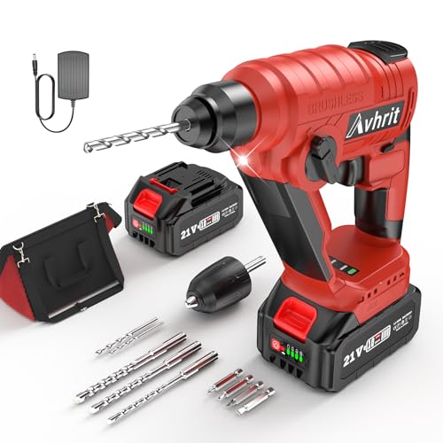 Avhrit 21V 3-IN-1 Akku Bohrhammer: 1.6J SDS Plus Mit Bürstenlosem Motor, Bohrhämmer Kit 2 x 4.0Ah Akkus, Akku Schlagbohrmaschine ideal für Heimwerker und DIY von Avhrit