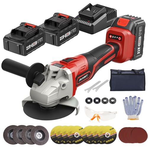 Avhrit Akku Winkelschleifer 125 mm, Bürstenloser Motor Akku Flex mit 2PCS 4.0Ah Akkus & Ladegerät, 8 Trennscheiben, 4 Fächerscheiben zum Schneiden, Rostentfernung von Avhrit