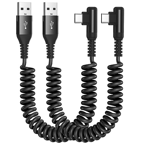 AviBrex USB C Kabel 3.0A Schnellladung [2Stück 3m], Ladekabel USB C 90 Grad Winkel Type C Kabel Spiralkabel,Elastisches PVC für Samsung Galaxy S23 S22 S21 S20 S10 S9 S8 Plus,Note10/9/8,A71 A52 A51 von AviBrex