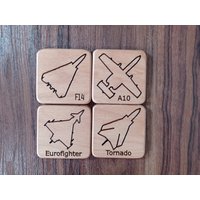 Kampfjet Holz Untersetzer | Buche Fighterjet Coasters 4Er-Set von AviationDecoration