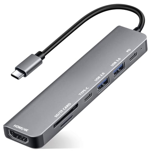 USB C HUB 7 in 1, 7 in 1 USB C Multiport Adapter mit 4K HDMI, 100W PD, USB Typ C, SD/TF Card Reader für iPhone 16/15 Serie, MacBook Pro/Air, Mac Mini, iPad, Samsung, Huawei, Dell von Avigers