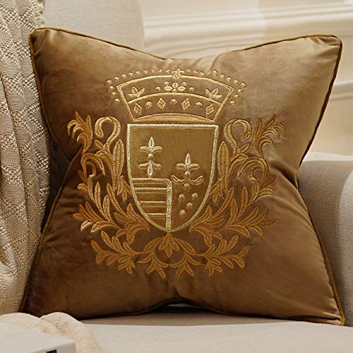 Avigers 50,8 x 50,8 cm Stickerei Samt Kissenbezug Shield Luxus Europäische Kissenbezüge Home Decor für Sofa Stuhl Schlafzimmer Wurfkissen braun von Avigers