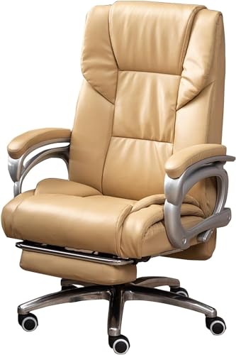 AviiSo Chefsessel Ergonomischer Drehstuhl mit Kippfunktion und Fußstütze, Bürostuhl aus echtem Leder für schwere Menschen (Color : Beige) von AviiSo