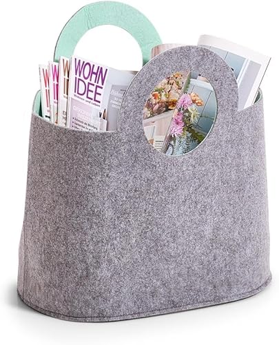 Aufbewahrungskorb – Aufbewahrungstasche aus Filz für Wohnzimmer und Schlafzimmer, 40 x 25 x 40 cm, Grau und Hellblau Aufbewahrungskorb – Aufbewahrungstasche aus Filz für Wohnzimmer und Schlafzimmer, 40 x 25 x 40 cm, Grau und Hellblau von Avilia