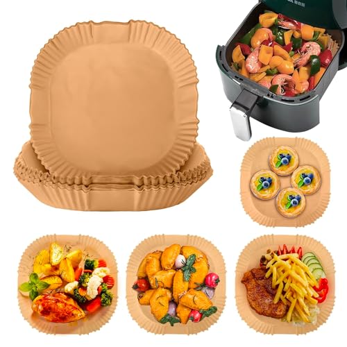 Avilia 50 Stück Backpapier für Luftfritteuse | Backblech für Luftfritteuse | Backpapier | Backbleche für Luftfritteuse antihaftbeschichtet (quadratisch - 16 cm) von Avilia