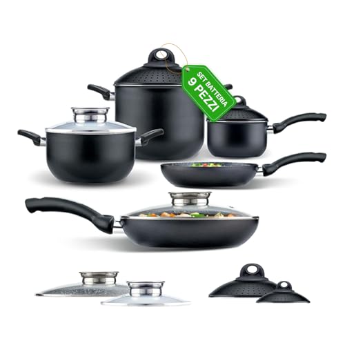 Avilia 9-teiliges Kochgeschirr-Set aus Aluminium mit Antihaftbeschichtung in Steinoptik, ideal für alle Herdarten mit Gas, Elektro und Induktion, spülmaschinenfest von Avilia