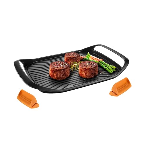 Avilia Antihaft-Grillpfanne mit Silikongriffen - Grillplatte mit geriffelter Oberfläche, spülmaschinenfest, zwei Thermozonen, 42 x 28 cm Avilia Antihaft-Grillpfanne mit Silikongriffen - Grillplatte mit geriffelter Oberfläche, spülmaschinenfest, zwei Thermozonen, 42 x 28 cm von Avilia