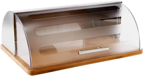 Avilia Brotkasten für die Küche mit transparentem Deckel, aus Stahl und Bambus, 39 x 14,5 x 28,5 cm von Avilia