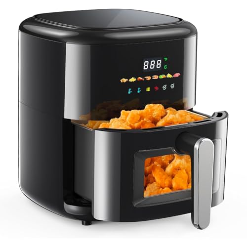 Avilia Digitale Luftfritteuse schwarz - Kapazität 6 l Ideal für Frittieren ohne Öl - Ausgestattet mit 8 voreingestellten Programmen, Antihaft-Korb - Timer und automatische Abschaltung - 1350 W von Avilia