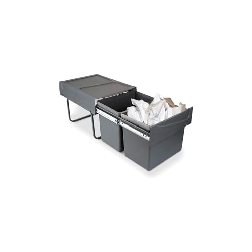 Avilia Doppelter Abfalleimer zur Mülltrennung, 2 x 20 l, leise, aus Stahl und Kunststoff, Anthrazitgrau von Avilia
