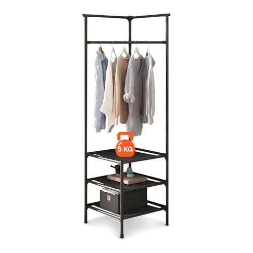 Avilia Eck-Kleiderständer mit 3 Ablagen – 180 x 45 x 45 cm, Kleiderständer Kapazität 5 kg pro Regal – platzsparendes Design für Kleidung, Mäntel, Schuhe und Zubehör – schnell und einfach zu montieren von Avilia