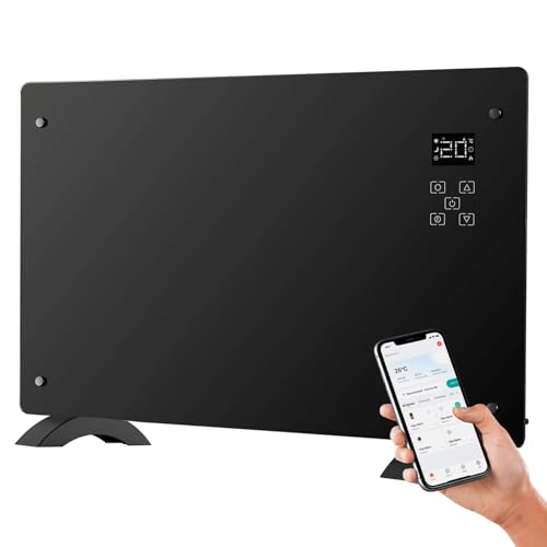 Avilia Elektrischer Konvektor aus Glas 1500 W mit LED-Display, Touch-Bedienung, Timer und fortschrittlicher Technologie – Befestigung an Wand oder Erde – Kompatibilität mit Google Assistent und Alexa von Avilia