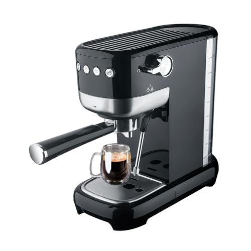 Avilia Espresso- und Cappuccino-Kaffeemaschine, 1350 W, multifunktional, für Kaffeepulver und Pads, doppelter Ausgang 1/2 Tassen, integrierter Cappuccinator, kompaktes Design, Schwarz von Avilia