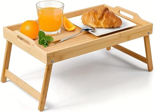 Avilia Frühstückstablett aus Bambus mit Griffen und klappbaren Beinen – perfekt für bequemes Essen im Bett – 65 x 30 x 23 cm von Avilia
