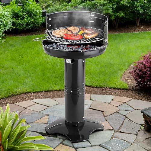 Avilia Grillofen BBQ Holzkohle 50 cm schwarz – Balkongrill perfekt für 6-8 Personen – einfache Einstellung des Feuers – Grill aus verchromtem Stahl – personalisierbares Kochen – 50 x 50 x 90 cm von Avilia