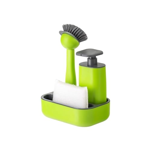 Avilia Grünes Küchenset mit Schwammhalter, Seifenspender für Geschirr und Bürste – Ideal zum Organisieren und Ordnen Ihres Spülbeckens – Hergestellt aus robusten und langlebigen Materialien von Avilia