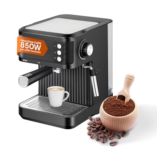 Avilia Kaffeemaschine für Mahlwerk und Kapseln mit Dampfdüse 1633 W 20 Bar Druck – kompaktes und elegantes Design mit 0,9 l Tank für einen optimalen Kaffee wie in der Bar, Schwarz von Avilia