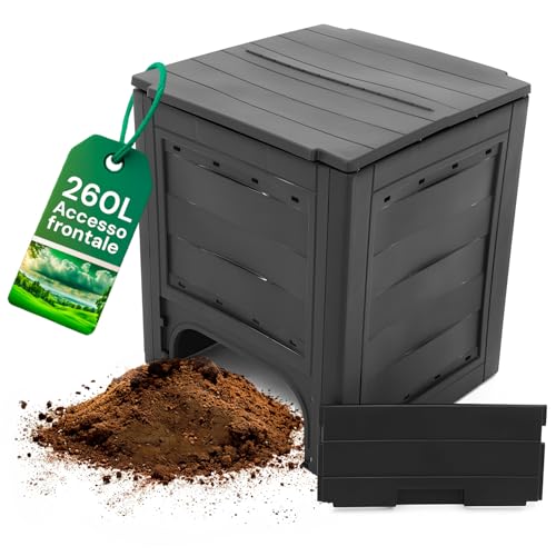 Avilia Komposter für den Garten, Kompostbehälter mit Frontzugang, Polypropylen, 260 l, 60 x 60 x 73 cm, schwarz, hergestellt in Italien, anthrazit von Avilia