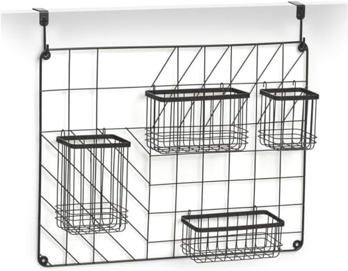 Avilia Küchen-Organizer | Bad-Organizer | hängender Organizer | Tür-Organizer | Organizer aus Metall | Dusch-Organizer, Schlafzimmer oder Küche mit 5 Körben aus schwarzem Metall, 12 x 46 x 60 cm von Avilia