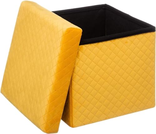 Avilia Multifunktionaler Sitzwürfel aus Samt: Hocker mit platzsparender Aufbewahrung, zusammenklappbar – Elegantes Gelb, 31 x 31 cm von Avilia
