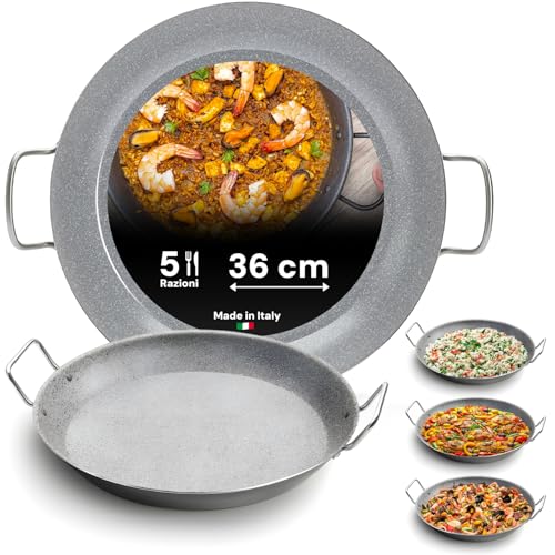 Avilia Paellapfanne aus Aluminium mit Metallgriffen 36 cm - graue Stein-Außenbeschichtung mit einer Dicke von 2 mm - Antihaftbeschichtung innen - Ergonomischer und fester Griff - leicht zu reinigen von Avilia