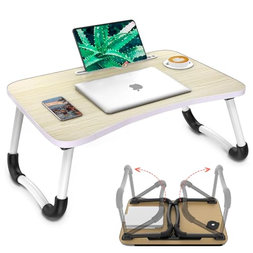 Avilia Platzsparender Klapptisch mit Becherhalter weiß - Praktische und kompakte Größe 60 x 40 cm - Integrierter Tablet-Ständer - Ideal zur Optimierung Kleiner Räume im Haus oder Büro von Avilia