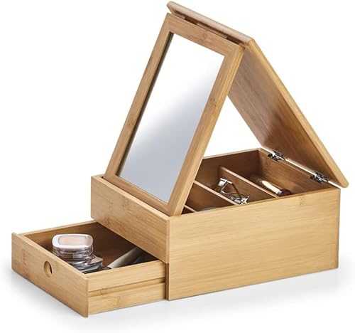 Avilia Schmuckkästchen mit Spiegel und klappbarem Deckel – elegantes Design aus hochwertigem Holz – Schmuck-Organizer mit Schublade – ideal für Schlafzimmer von Avilia