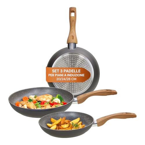 Avilia Set aus 3 antihaftbeschichteten Aluminium-Pfannen mit den Maßen 20/24/28 cm – ideal für die Zubereitung verschiedener Lebensmittel gleichzeitig – robust und vielseitig einsetzbar für alle von Avilia