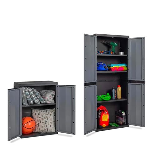 Avilia Set mit 2 Schränken aus Kunststoff mit verstellbaren Einlegeböden – Set für hohe Ebenen und Unterschrank, 65 x 37 x 165 cm und 65 x 37 x 85 cm, Schwarz und Grau Avilia Set mit 2 Schränken aus Kunststoff mit verstellbaren Einlegeböden – Set für hohe Ebenen und Unterschrank, 65 x 37 x 165 cm und 65 x 37 x 85 cm, Schwarz und Grau von Avilia