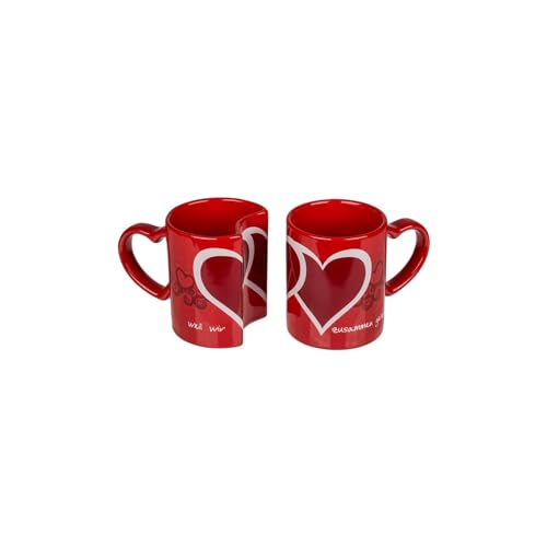 Avilia Set mit 2 Tassen für Paare mit Herzdekor - Paarbecher zum Einstecken ideal als Geschenkidee, aus Keramik, 9 x 9 x 10 cm, 357 ml, Rot von Avilia