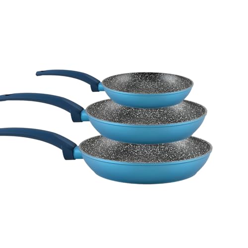 Avilia Set mit 3 blauen Pfannen aus strapazierfähigem Aluminium und Induktionsboden für eine optimale Wärmeverteilung – verschiedene Größen zum Kochen jedes Gerichts 20 – 24 – 28 cm – von Avilia