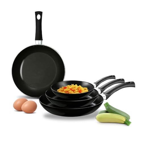 Avilia Set mit 4 antihaftbeschichteten Pfannen aus Aluminium (16 – 20 – 24 – 28 cm) – Beschichtung AM Salus Hard System, isolierte Griffe, ideal für fettfreie Küche, hergestellt in Italien von Avilia