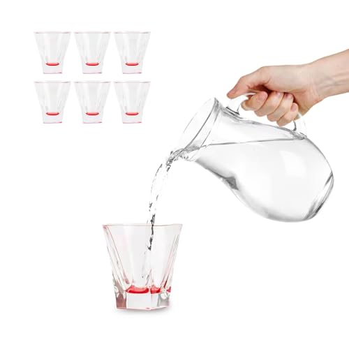 Avilia Set mit 6 Gläsern, 27 cl mit rotem Boden, aus Luxion, robust und elegant, ideal für Familienessen oder besondere Anlässe, geeignet für alle Arten von Getränken, leicht zu reinigen in der Avilia Set mit 6 Gläsern, 27 cl mit rotem Boden, aus Luxion, robust und elegant, ideal für Familienessen oder besondere Anlässe, geeignet für alle Arten von Getränken, leicht zu reinigen in der von Avilia